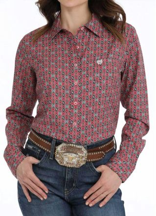 Cinch Womens Arenaflex Button Down Print Shirt In Pink