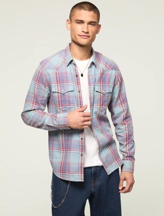 Lucky Brand Mens Acid Wash Twill Mesa Western Shirt