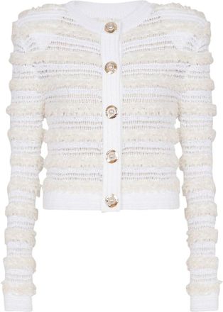 Balmain White Tweed-effect Knit Cardigan