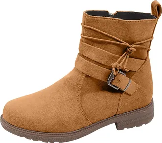 Generic Womens Ankle Boots Casual Comfortable Walking Booties Vintage Stylish Round Toe Side Zipper Non-Slip Low Heel Slip On Short Boots Outdoor