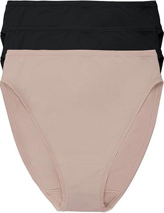 Natori Bliss Bare Cotton High Cut Brief 3-Pack Womens Underwear Black/Black/Cafe : M (Womens 10-12), Cotton/Elastane/Lycra
