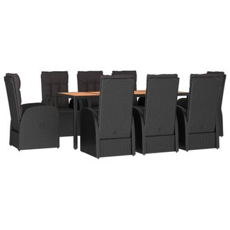 Berkfield Home Beautiful 9 Piece Garden Dining Set Black Poly Rattan&Solid Wood