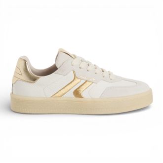 Tamaris Womens White Leather Golden Stripes Trainers Sneaker Shoes