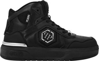 Philipp Plein Schoenen, unisex, Zwart, 41 EU, Leer, Predator Hi-top Sneakers