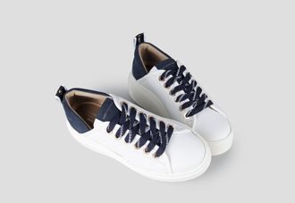 Alexander Smith Wembley High Woman in white leather and blue suede heel