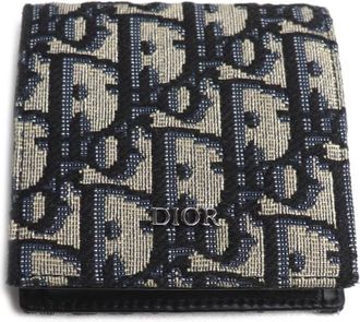 Dior Beige Navy Jacquard Coin Purse/Coin Case (Pre-Owned)