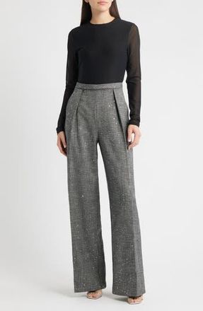 Black Halo Dante Sequin Long Sleeve Wide Leg Jumpsuit in Metallic Plaid at Nordstrom Rack, Size 12