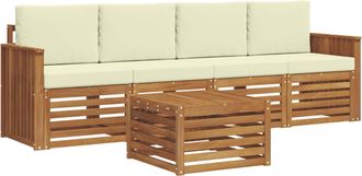 vidaXL Conjunto De Sof&aacute;s De Exterior 5 Uds. Natural Y Crema Vidaxl