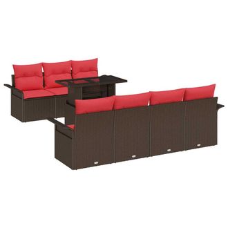 vidaXL Conjunto De Sof&aacute; De Jard&iacute;n 8 Pcs Marr&oacute;n Rattan De Poli&eacute;ster Vidaxl