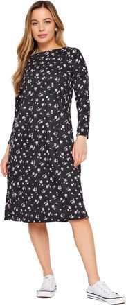 M&Co Petites Petite Floral Print Ponte Swing Dress - Womens Black