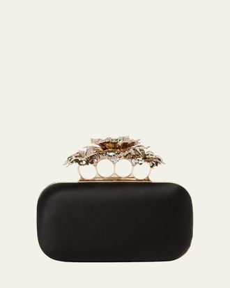 Alexander McQueen Carnation Crystal-Encrusted Silk Satin Clutch Bag