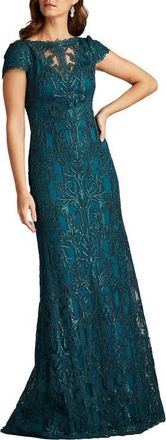 Tadashi Shoji Sequin Leaf Print Sheath Gown in Tea Leaf at Nordstrom, Size 10