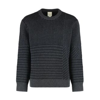 Calvin Klein Round-neck Knitwear, male, Gray, Size: XL Wool Blend Patterned Relaxed Sweater