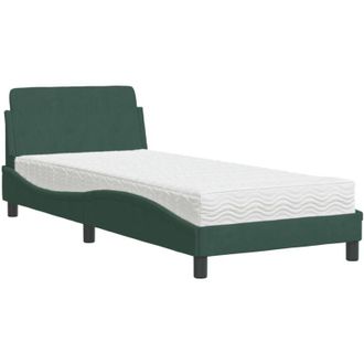 vidaXL Cama Con Colch&oacute;n Terciopelo Verde Oscuro 90x200 Cm Vidaxl