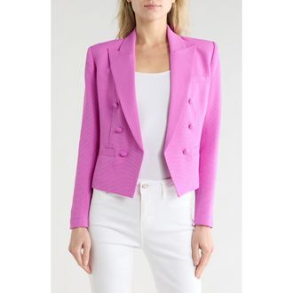 L'agence Brooke Texture Double Breasted Crop Blazer in Bright Purple/jungle Toile at Nordstrom Rack, Size 18