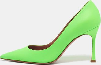 Amina Muaddi Neon Green Leather Sharon Pumps