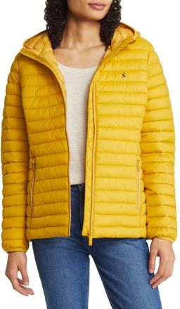 Joules Snug Packable Hooded Puffer Jacket in Antique Gold at Nordstrom, Size 2