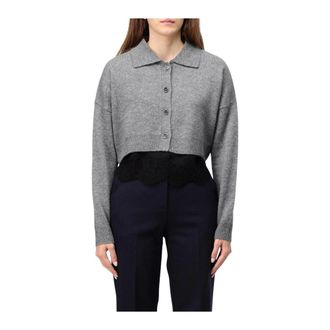 Pinko Cardigans, female, Gray, M, Cropped Wool Cardigan