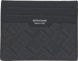 Ferragamo Wallets & Cardholders, male, Black, Size: ONE SIZE Black Leather Card Holder with Logo