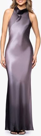Betsy & Adam Ombr&eacute; Satin Halter Neck Gown in Grey/Gunmetal at Nordstrom, Size 14