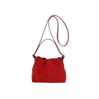 Generic Women Vintage Suede Handbags, Faux Suede Tote Handbags, Drawstring Bucket Bag, Slouchy Crossbody Shoulder Bag (Red, One size)