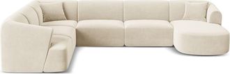 Cosmopolitan Design Sof&aacute; esquinero panor&aacute;mico izquierdo 7 plazas terciopelo beige claro