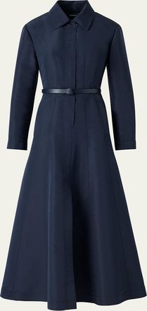 Akris Ottoman Silk Belted A-Line Midi Shirtdress