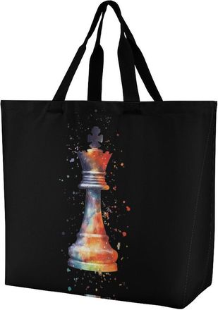 Generic Chess Playing Piece The King Reusable Shopping Bags One Shoulder Grocery Tote Bag Waterproof Big Purse for Work Travel