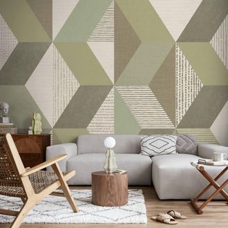 Superfresco Easy Tribal Geo Sage Print To Order 3m x 2.8m Mural in Green