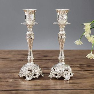 OEM Juego De 2 Candelabros De Metal Plateado, Decoraci&oacute;n Vintage Para Mesa De Boda, Plateado, 18,87 X 97,9 Cm