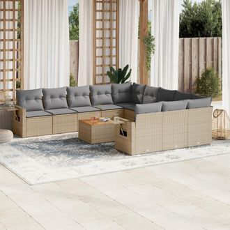 vidaXL Juego De Sof&aacute;s Jard&iacute;n Con Cojines Beige Mezcla 12 Pzas Rat&aacute;n Pe Vidaxl