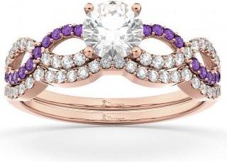 Allurez Infinity Diamond & Amethyst Engagement Ring Set 18k Rose Gold 0.34ct