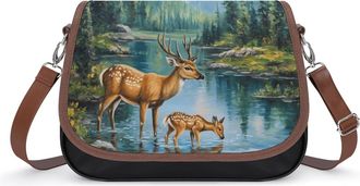 Generic Spring Deer by Mountain Stream Leather Crossbody Bags for Women Messenger Handbag Purse Shoulder Bag