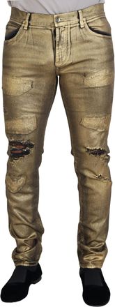 Dolce & Gabbana Mens Ripped Slimfit Jeans - Brown Cotton - Size EU 50 (Mens)