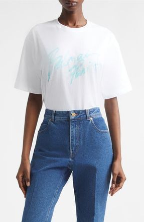 Balmain Brushstroke Paris Logo Graphic T-Shirt in White/Pale Green at Nordstrom, Size X-Small