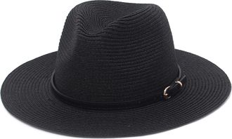 Eozy Straw Sun Hats for Women Men Panama Fedora Summer Hat with Leather Belt Wide Brim Beach Sun Jazz Cap