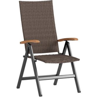 OUTSUNNY Folding Rattan Garden Dining Chair with Reclining Back, Brown