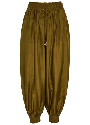 Zimmermann Mohon Cuffed Silk Trousers - Olive - 4 (UK 16 / XL)