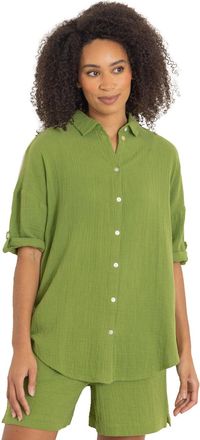 Klass Drop Shoulder Textured Cotton Shirt - Moss - 20