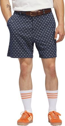 adidas Originals Trefoil & Tee Jacquard Piqu&eacute; Flat Front Golf Shorts in Night Indigo/Chalk White at Nordstrom, Size 30