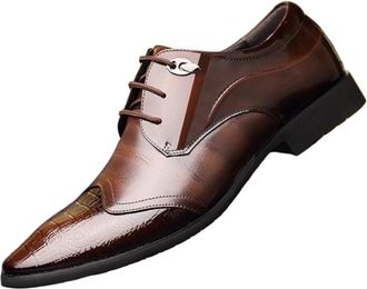 Generic Mens Polished Leather Dress Shoes Lace Up Breathable Oxfords Business Formal and Casual Wedding Shoes British Style for Young Men(Brown,10.5)