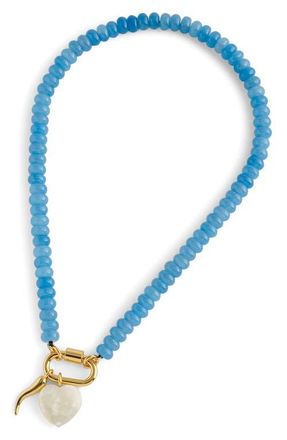 Madewell Semiprecious Beaded Carabiner Charm Necklace in Soft Blue at Nordstrom