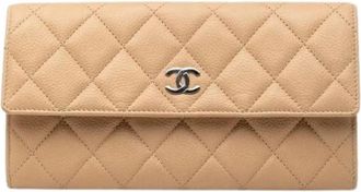 Chanel Pre-owned Long Flap Portemonnee - Dames - Vintage Accessoires - Beige - ONE Size - Leer - Vintage