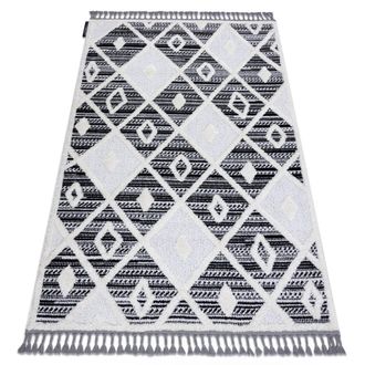 RugsX Alfombra Maroc P662 Diamantes Negro / Blanco Franjas Bereber Marroqu&iacute; Shaggy Grey 180x270 Cm