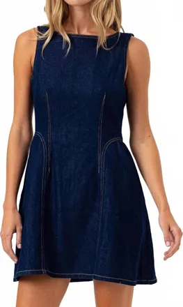 Sundays Rae Mini Dress In Dark Wash Denim