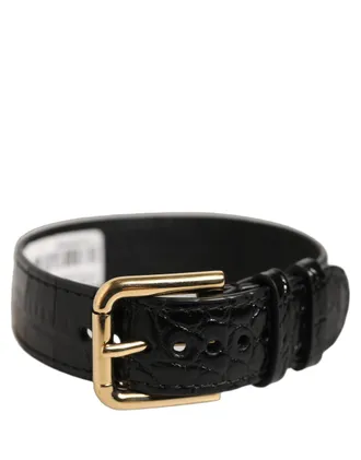 Dolce & Gabbana Textured Leather with Gold Buckle Belt - Black