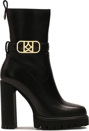 Kazar Zwarte monogramlaarzen op een paal. Dit product valt klein uit. - Dames - Laarzen met Hak - Zwart - 36 EU - Leer - Schoenen