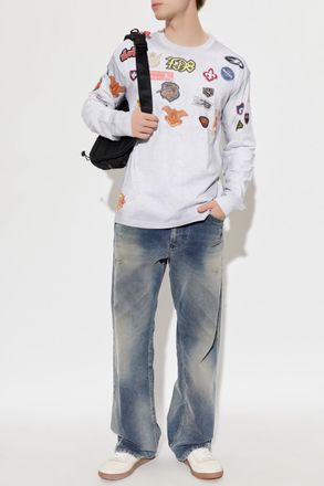 Diesel T-shirt T-NORME-LS-PATCHES, Mens, Grey