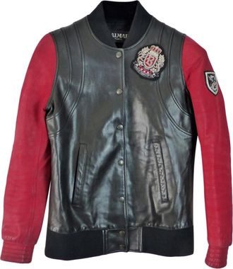 Balmain Black & Red Patch Applique Leather Jacket Size 36