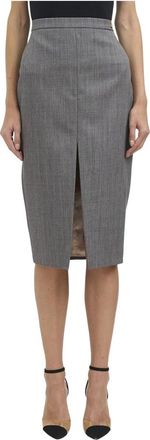 Elisabetta Franchi Wolrok - Dames - Kokerrokken - Grijs - M - Wol - Rokken